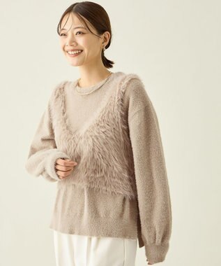 ANY L ロングシャギーニットベスト ベージュ