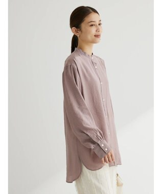 Green Parks バンドカラーシアーシャツ Brown