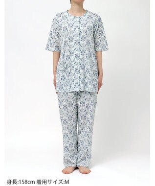 WACOAL パジャマ 綿100%(本体) 天竺素材 ミントン 5分袖 半袖 長ズボン レディース NDT167 /ワコール ホワイト