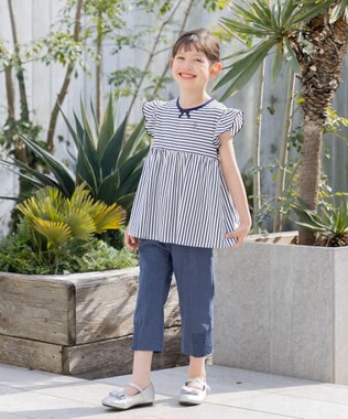 組曲 KIDS 【UVケア】【150-160㎝】マリンボーダー チュニック ネイビー