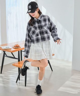 WEGO チェックショートシャツ ブラック