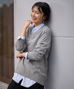 ANY 【手洗い可】イタリーヤーンウールカシミヤミックスＶネックプルオーバー グレー