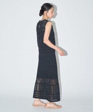 earth music&ecology 【セットアップ対応】透かし編みニットＩラインスカート Black