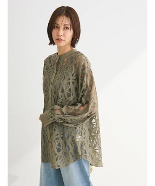 Green Parks ・ＥＬＥＮＣＡＲＥ　ＤＵＥ　レースバンドカラーブラウス Khaki