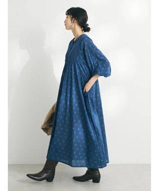 CRAFT STANDARD BOUTIQUE インド綿混キルト切替花柄ワンピース Blue