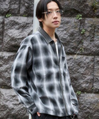 WEGO 【ユニセックス着用ITEM】オンブレチェックシャツジャケット ブラックチェック1