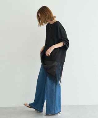 YECCA VECCA ドロストスリーブヘムレースTee Black