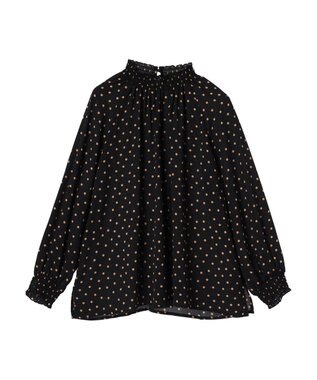 AMERICAN HOLIC ギャザーラグランサテンブラウス Dot Black