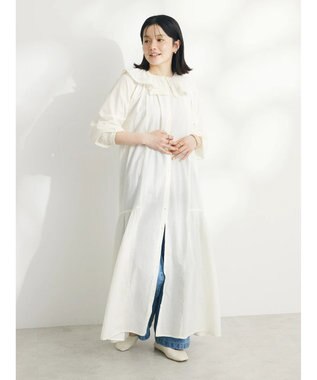 CRAFT STANDARD BOUTIQUE インド綿フリル衿ワンピース Ivory