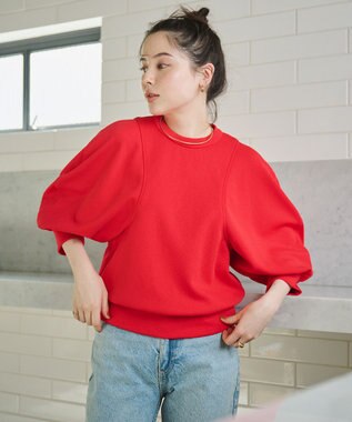 #Newans ラウンドスリーブカットソー レッド