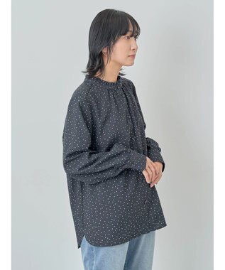 Green Parks ＢＰ　ケア楽　スタンドフリルブラウス Dot Black