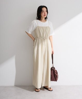 Green Parks 胸元バルーンワイドシルエットサロペット Light Beige