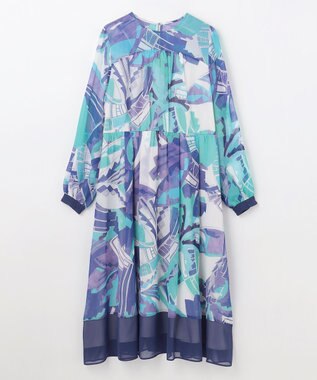 GRACE CONTINENTAL アールデコリゾートプリントワンピース ブルー