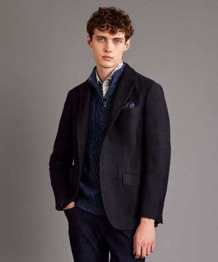 JOSEPH ABBOUD 【イタリア糸使用/軽く暖かい/多色展開】 ラムウールケーブル柄ハーフZIPプルオーバー ダルブルー系