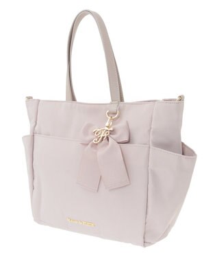 Maison de FLEUR 撥水加工リボンチャームマルチポケットトートS Grayish Pink