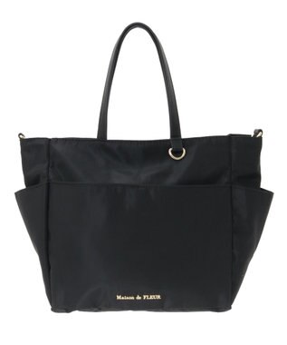 Maison de FLEUR 撥水加工リボンチャームマルチポケットトートS Black