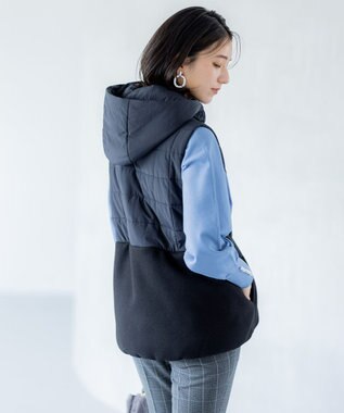 組曲 【中綿・軽羽織】フード付きパディングベスト ブラック系