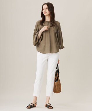 自由区 S 【洗える】キュプラコットンツイルプルオーバー ブラウス モカ