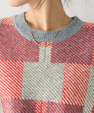 CRAFT STANDARD BOUTIQUE 洗える/チェック柄ニットプルオーバー Red
