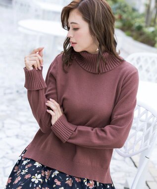 Tiaclasse L 【洗える】もっちり柔らかいリブタートルプルオーバーニット ディープピンク