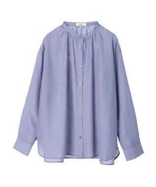 earth music&ecology シアーギャザーネックブラウス Deep Blue