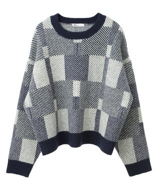 CRAFT STANDARD BOUTIQUE 洗える/チェック柄ニットプルオーバー Navy