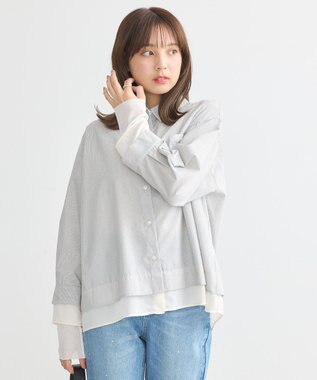 earth music&ecology シフォン×チュールレイヤードシャツ Stripe