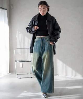 WEGO サイドラインワイドデニムパンツ デニム中濃加工色