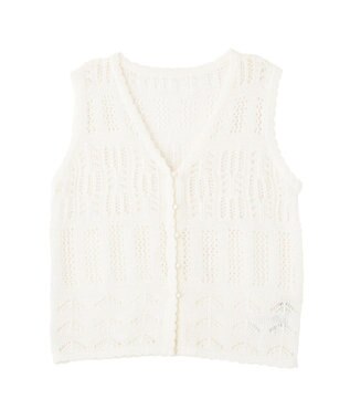 earth music&ecology 【セットアップ対応】透かし編みニットベスト Off White