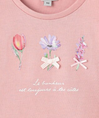 ANY KIDS フラワー スパンコール Tシャツ ピンク