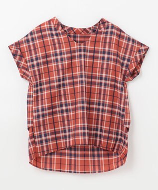 ANY 【洗える】イージーケアチェック ブラウス オレンジチェック