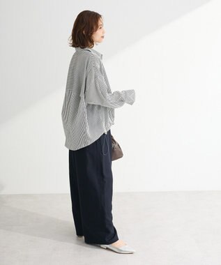 Green Parks 金ボタン裾ドロストシャツ Stripe