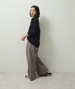 Green Parks 金ボタン裾ドロストシャツ Black