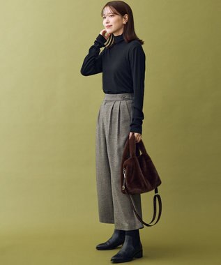 ANY L ウール混リブタートルネックカットソー ブラック