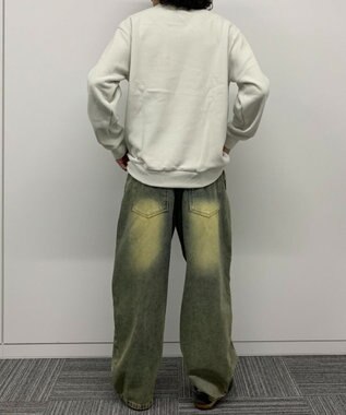 WEGO 【ユニセックス着用ITEM】ワッフルフリースOP刺繍クルートレーナー ホワイトアイボリー