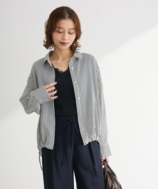 Green Parks 金ボタン裾ドロストシャツ Stripe