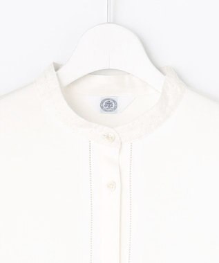 J.PRESS LADIES エンブロコンビ シャツジャージー バンドカラー カットソー ホワイト系