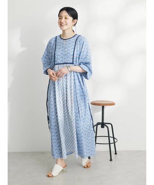 CRAFT STANDARD BOUTIQUE インド綿混エスニック切替ワンピース Blue