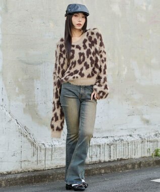 WEGO レオパードシャギーショートニット ベージュ