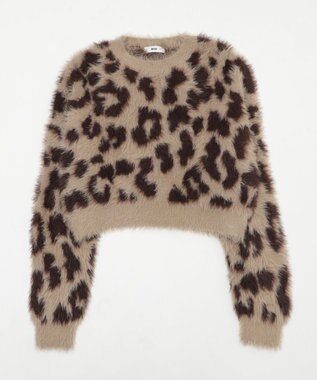 WEGO レオパードシャギーショートニット ベージュ