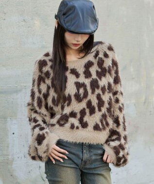 WEGO レオパードシャギーショートニット ベージュ