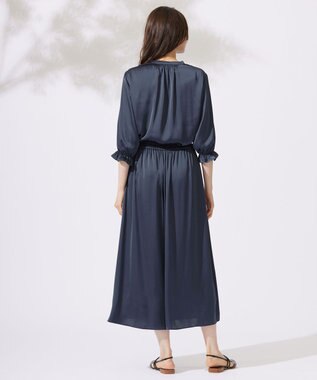 自由区 L 【カタログ掲載・セットアップ対応・ウエストゴム・洗える】セミブライトサテンギャザー パンツ インク