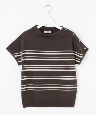 J.PRESS LADIES 【WEB限定カラーあり・洗える・抗菌防臭】COTTON POLYESTER ボーダー 襟付き ニット 【WEB限定カラー】ブラウン×グレージュ系