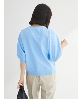 Green Parks パフ５分袖ニットプルオーバー Sax