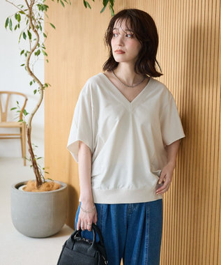 Green Parks 深Ｖネックミニ裏毛フレンチスリーブプルオーバー Gray