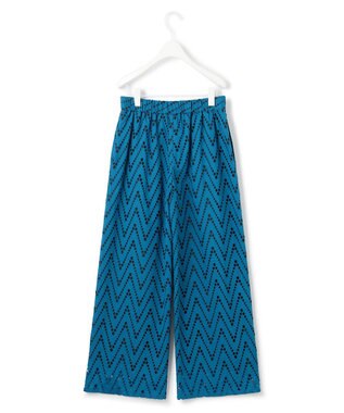 ICB 【洗える】 ヘリンボーンエンブロイダリー ワイドストレートパンツ ターコイズ系