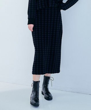 ICB 【洗える】ハウンドトゥースパターン ニットスカート ネイビー系