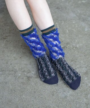 COQ LESSER TALE ラメリバーシブルファーソックス ブルー