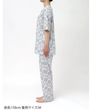 WACOAL パジャマ 綿100%(本体) 天竺素材 ミントン 5分袖 半袖 長ズボン レディース NDT167 /ワコール ホワイト