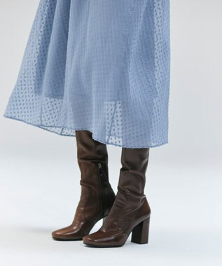 BEIGE， CALLERRY / シルク混ドットギャザーワンピース Dull Blue